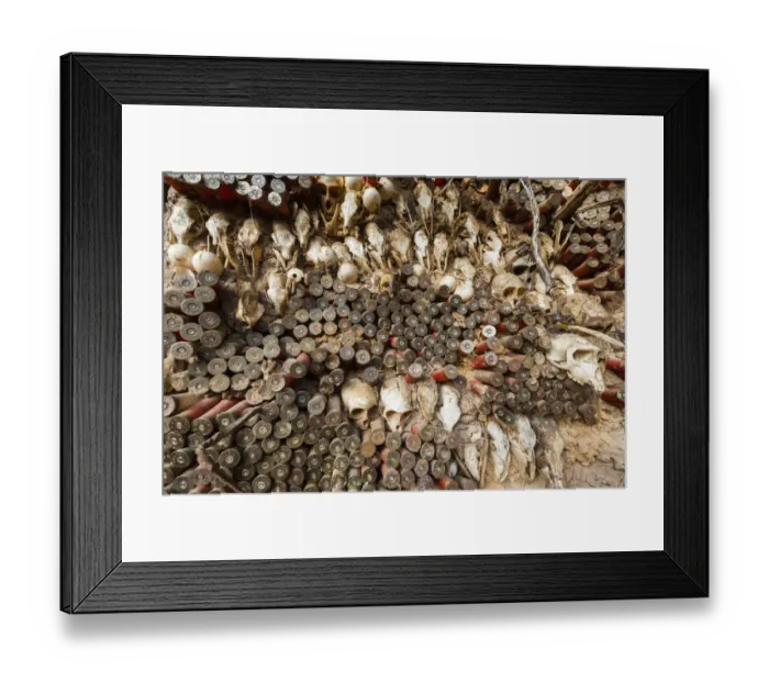 Framed Print : Animal skulls and ammo embedded in wall, Mopti Region, Mali Framed Print : Animal skulls and ammo embedded in wall, Mopti Region, Mali