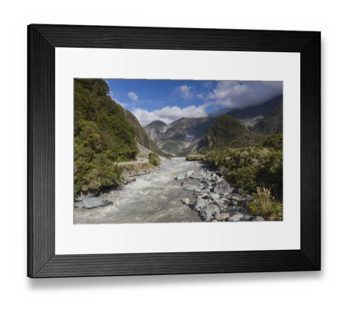 Framed Print : New Zealand, South Island, West Coast, Fox Glacier Village, Fox Glacier hikers along Framed Print : New Zealand, South Island, West Coast, Fox Glacier Village, Fox Glacier hikers along
