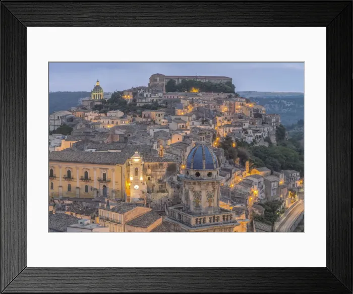 Framed Print : Europe, Italy, Sicily, Ragusa, Looking Down on Ragusa Ibla at Dusk Framed Print : Europe, Italy, Sicily, Ragusa, Looking Down on Ragusa Ibla at Dusk