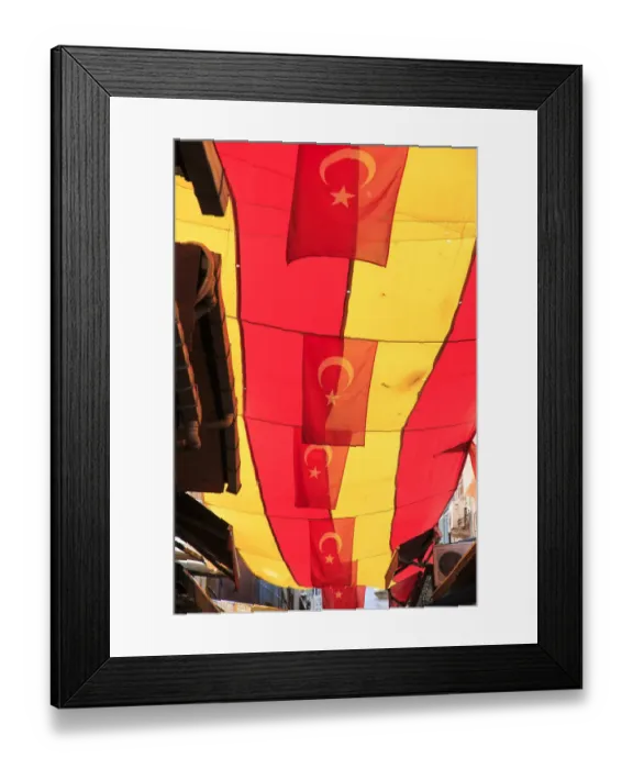 Framed Print : turkey, Istanbul, Sultanahmet district of Old Istanbul, street market, Turkish flags