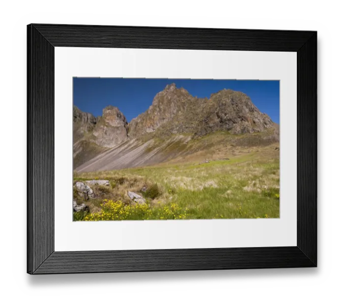 Framed Print : Europe, Iceland, North Iceland. Mountain peaks rise high above the coast Framed Print : Europe, Iceland, North Iceland. Mountain peaks rise high above the coast