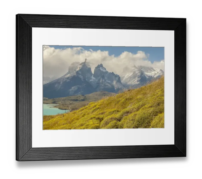 Framed Print : South America, Chile, Patagonia. Lake Pehoe and The Horns mountains Framed Print : South America, Chile, Patagonia. Lake Pehoe and The Horns mountains