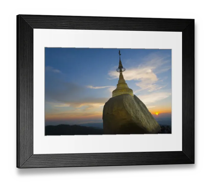 Framed Print : Kyaiktiyo Pagoda (Gold Rock) at sunset, a small pagoda built on the top of a granite Framed Print : Kyaiktiyo Pagoda (Gold Rock) at sunset, a small pagoda built on the top of a granite