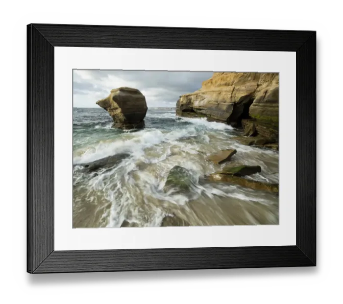 Framed Print : USA, California, La Jolla. Rock formation on Childrens Pool Beach. Credit as