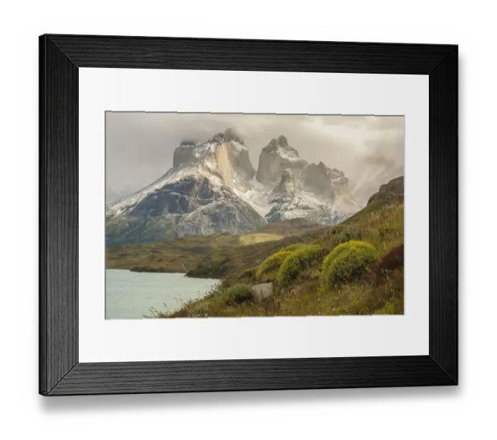 Framed Print : South America, Chile, Patagonia. Lake Pehoe and The Horns mountains Framed Print : South America, Chile, Patagonia. Lake Pehoe and The Horns mountains