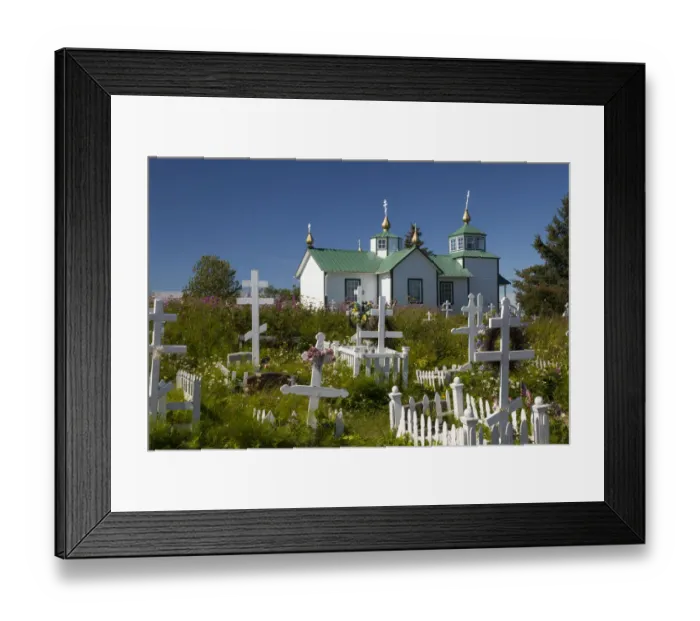 Framed Print : USA, Alaska, Ninilchik. Russian Orthodox Church and cemetery Framed Print : USA, Alaska, Ninilchik. Russian Orthodox Church and cemetery