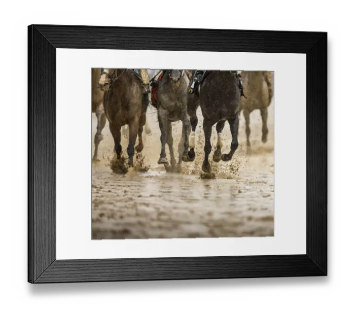 Framed Print : Horse racing on a muddy track Framed Print : Horse racing on a muddy track