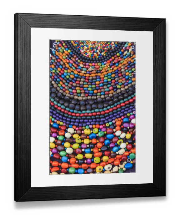 Framed Print : Group of beaded necklaces for sale at an antique market Framed Print : Group of beaded necklaces for sale at an antique market