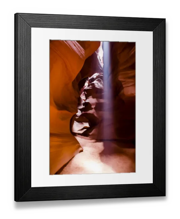 Framed Print : Page, Arizona. Upper Antelope Canyon. Ray of light streams down from the open slot Framed Print : Page, Arizona. Upper Antelope Canyon. Ray of light streams down from the open slot