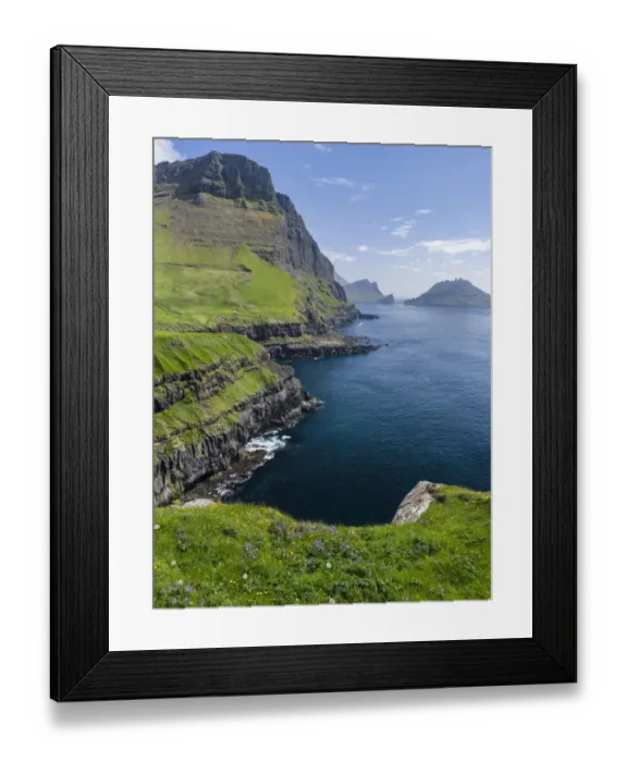 Framed Print : The coast near Gasadalur. The island Vagar, part of the Faroe Islands in the North Atlantic