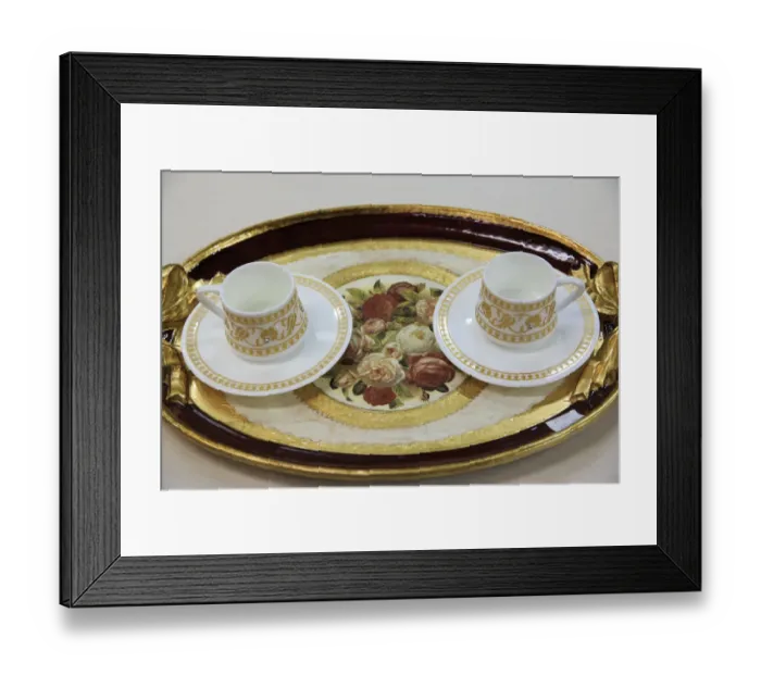 Framed Print : Turkey, Marmara, Bursa Province, Bursa, tray with 2 ceramic Turkish coffee cups Framed Print : Turkey, Marmara, Bursa Province, Bursa, tray with 2 ceramic Turkish coffee cups