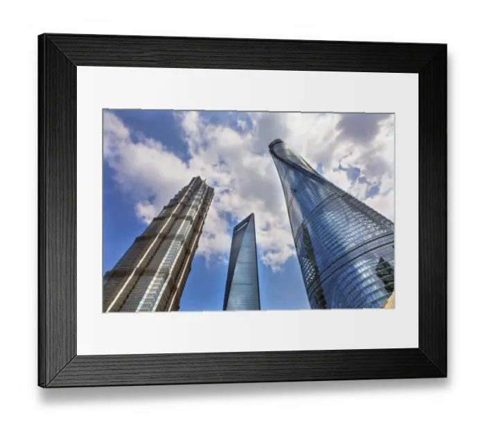 Framed Print : Three Skyscrapers Reflections Make Patterns and Designs Liujiashui Financial District