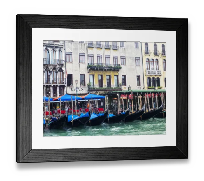 Framed Print : Europe; Italy; Venice; Buildings along the Grand Canal with Gondolas parked Framed Print : Europe; Italy; Venice; Buildings along the Grand Canal with Gondolas parked