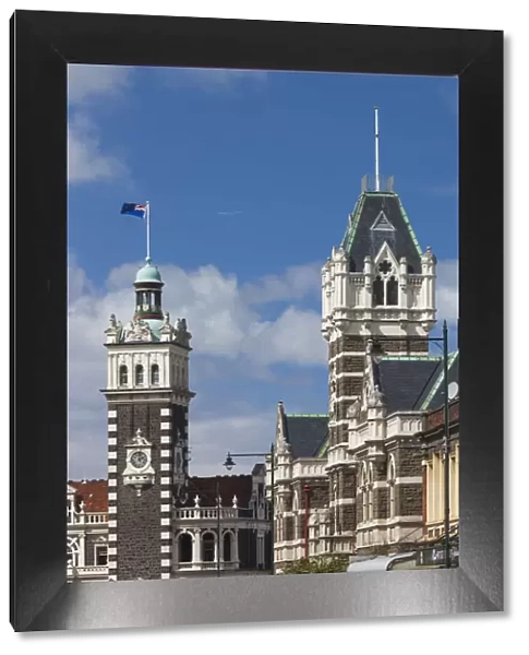 New Zealand, South Island, Otago, Dunedin, Railway Station and Dunedin High Courts building