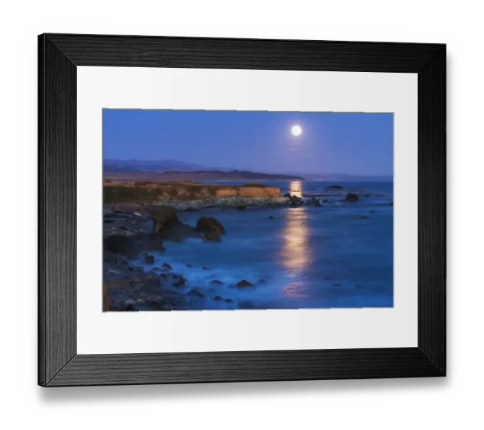 Framed Print : Full moon rising over Piedras Blancas elephant seal rookery, San Simeon, California USA Framed Print : Full moon rising over Piedras Blancas elephant seal rookery, San Simeon, California USA