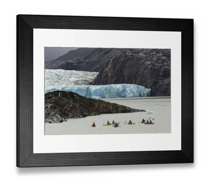 Framed Print : Kayakers exploring Grey Lake and Grey Glacier, Torres del Paine National Park Framed Print : Kayakers exploring Grey Lake and Grey Glacier, Torres del Paine National Park