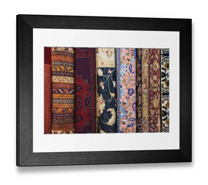 Framed Print : Turkey, Izmir Province, Selcuk, rolled and stacked rugs Framed Print : Turkey, Izmir Province, Selcuk, rolled and stacked rugs