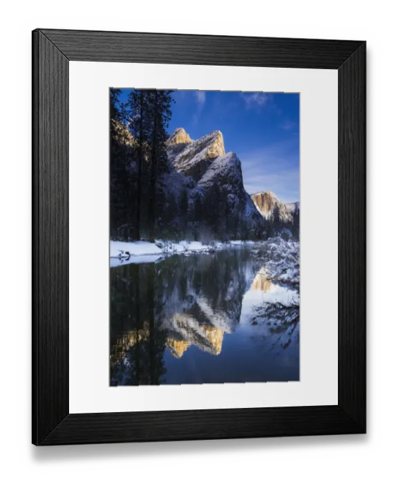 Framed Print : The Three Brothers above the Merced River in winter, Yosemite National Park, California Framed Print : The Three Brothers above the Merced River in winter, Yosemite National Park, California