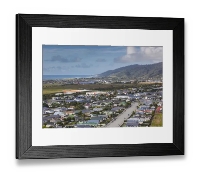 Framed Print : New Zealand, South Island, West Coast, Greymouth, elevated town view