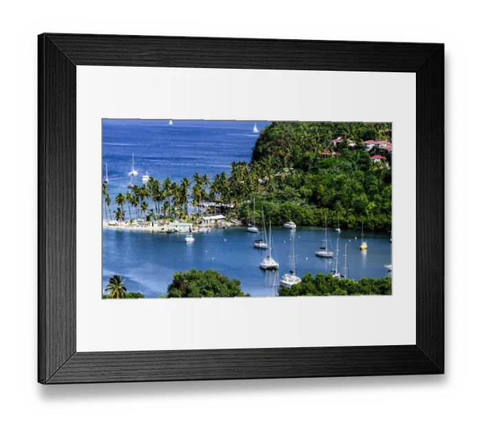 Framed Print : Marigot Bay, St. Lucia, Caribbean. marina, boats, palm trees, cove Framed Print : Marigot Bay, St. Lucia, Caribbean. marina, boats, palm trees, cove