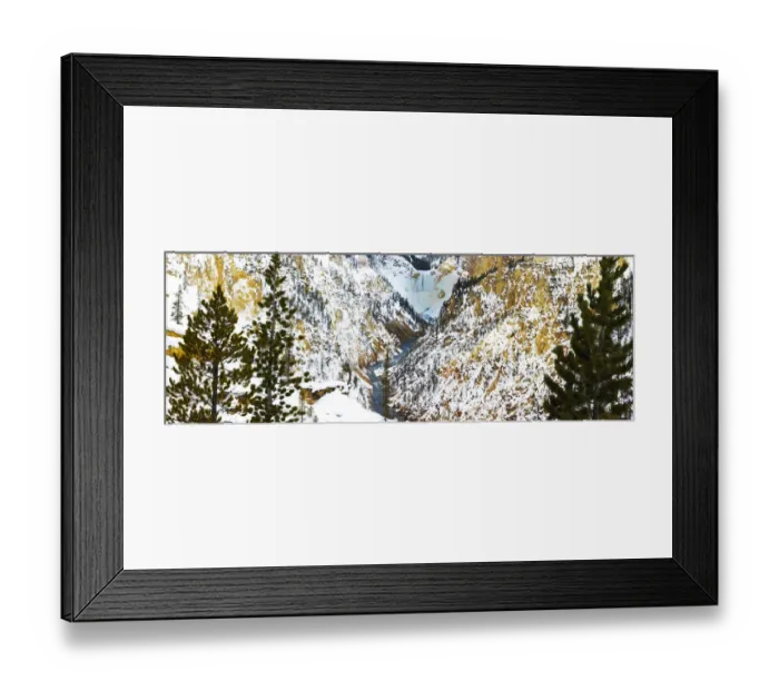 Framed Print : Frozen Waterfall seen from Artist Point view in Winter Snow. Yellowstone National Park Framed Print : Frozen Waterfall seen from Artist Point view in Winter Snow. Yellowstone National Park