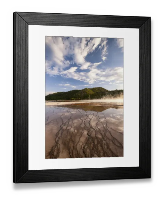 Framed Print : Cloud reflections over chemical Sediments. Yellowstone National Park. Wyoming Framed Print : Cloud reflections over chemical Sediments. Yellowstone National Park. Wyoming