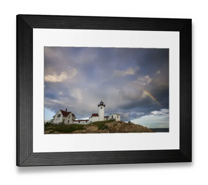 Framed Print : USA, Massachusetts, Cape Ann, Gloucester, Eastern Point Lighthouse with rainbow Framed Print : USA, Massachusetts, Cape Ann, Gloucester, Eastern Point Lighthouse with rainbow