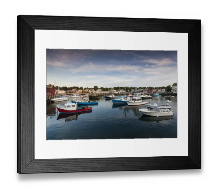 Framed Print : USA, Massachusetts, Cape Ann, Rockport, Rockport Harbor at dusk Framed Print : USA, Massachusetts, Cape Ann, Rockport, Rockport Harbor at dusk