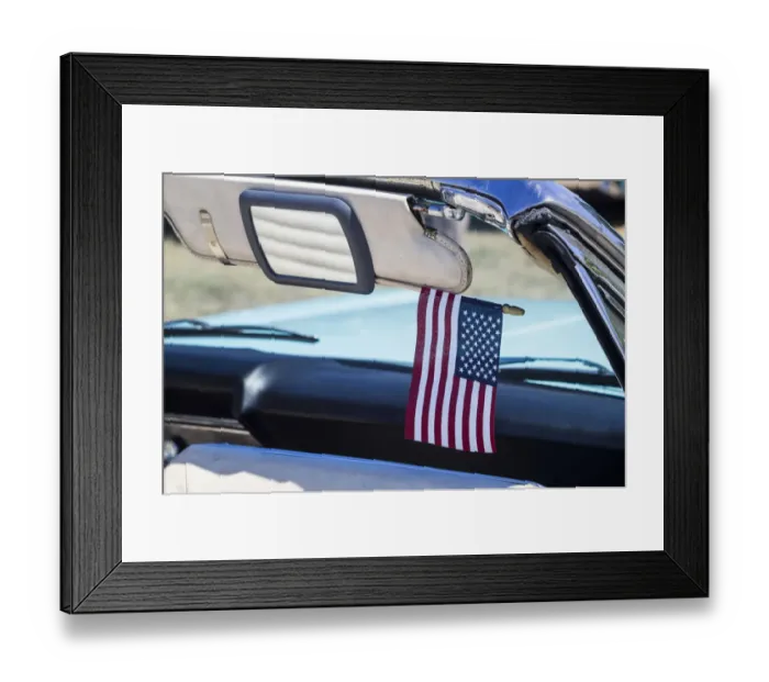 Framed Print : USA, Massachusetts, Cape Ann, Gloucester, classic cars, 1960s car interior with