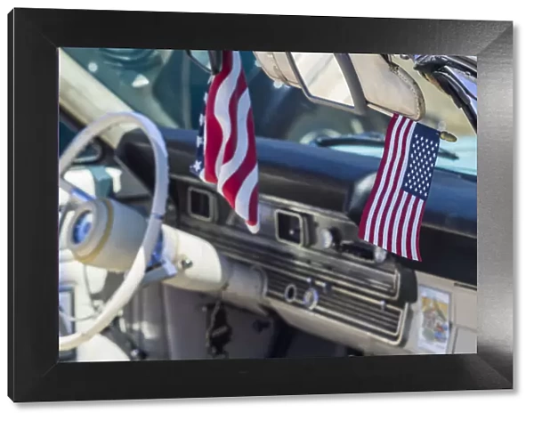 USA, Massachusetts, Cape Ann, Gloucester, classic cars, 1960s car interior with