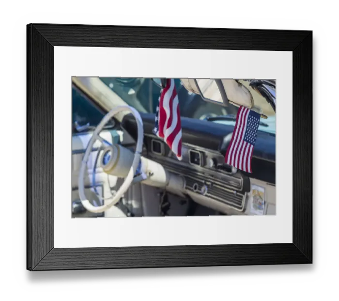 Framed Print : USA, Massachusetts, Cape Ann, Gloucester, classic cars, 1960s car interior with Framed Print : USA, Massachusetts, Cape Ann, Gloucester, classic cars, 1960s car interior with