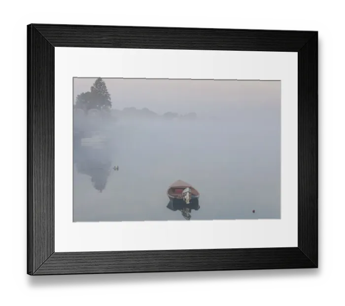 Framed Print : USA, Massachusetts, Cape Ann, boats in Annisquam Harbor in fog