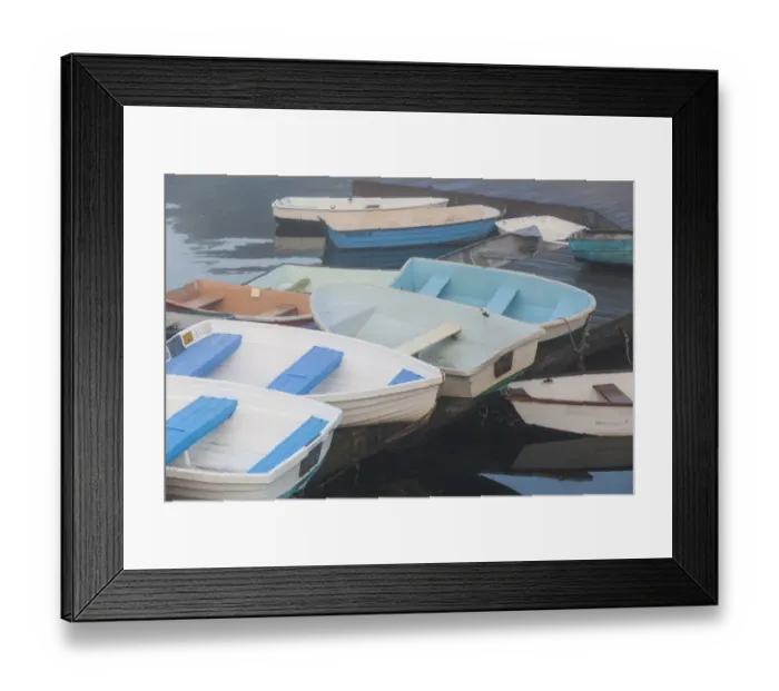 Framed Print : USA, Massachusetts, Cape Ann, boats in Annisquam Harbor in fog
