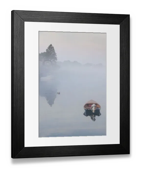 Framed Print : USA, Massachusetts, Cape Ann, boats in Annisquam Harbor in fog