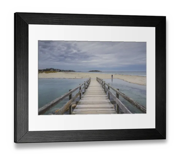 Framed Print : USA, Massachusetts, Cape Ann, Gloucester, Good Harbor footbridge at high tide, autumn