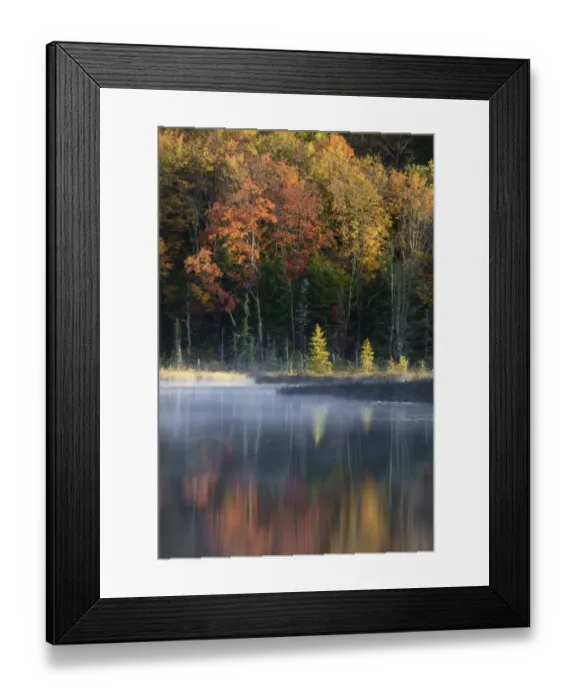 Framed Print : Autumn Colors and mist reflecting on Council Lake at sunrise, Hiawatha National Forest