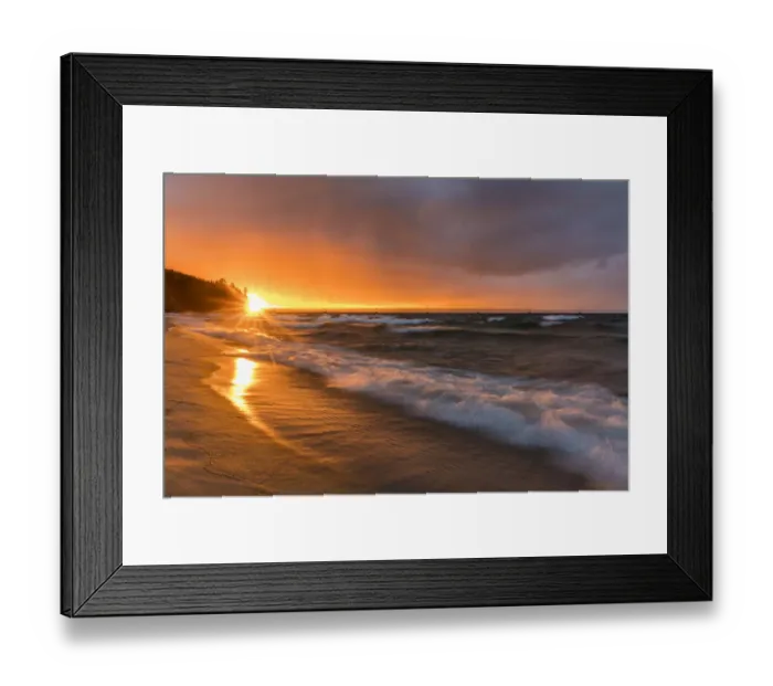 Framed Print : Dramatic sunset light light along Miners Beach in Pictured Rocks National Lakeshore