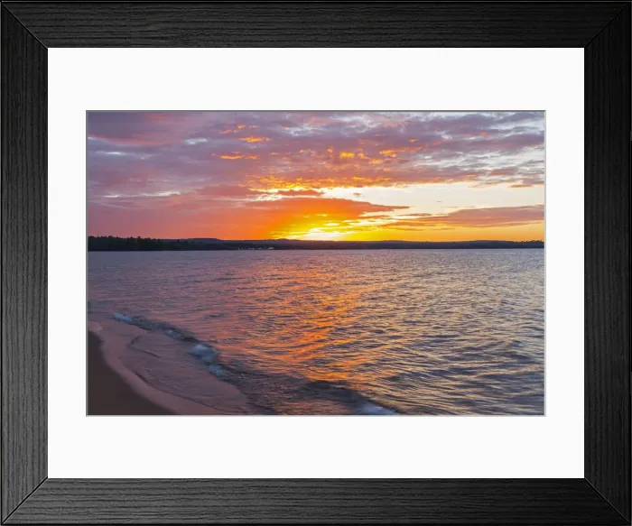 Framed Print : Michigan, Munising, Lake Superior at sunset