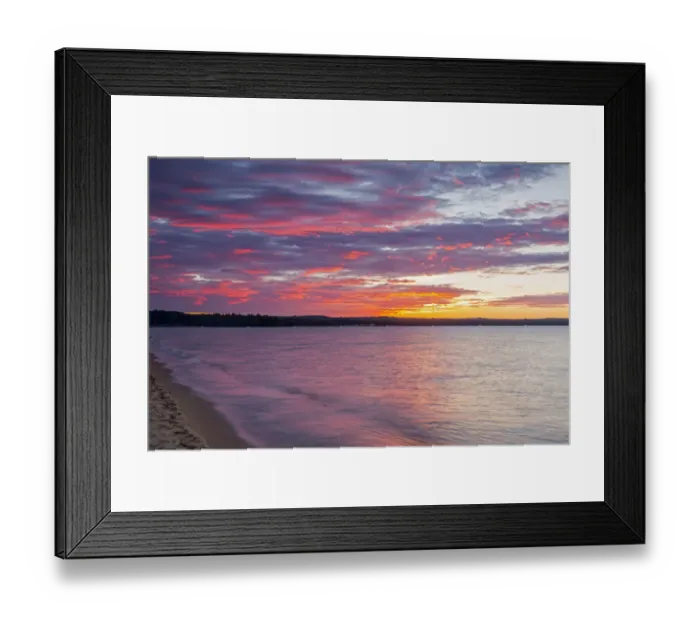 Framed Print : Michigan, Munising, Lake Superior at sunset