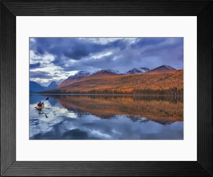 Framed Print : Sea kayaking on Bowman Lake in autumn in Glacier National Park, Montana, USA model Framed Print : Sea kayaking on Bowman Lake in autumn in Glacier National Park, Montana, USA model