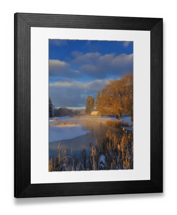 Framed Print : Ducks in wetlands slough with snowy barn near Kalispell, Montana, USA Framed Print : Ducks in wetlands slough with snowy barn near Kalispell, Montana, USA