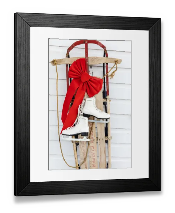 Framed Print : Old fashioned sled with ice skates at Chico Hot Springs in winter in Pray, Montana, USA