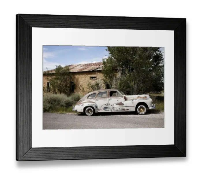 Framed Print : Old worn classic car parked on the side of the road, New Mexico, Route 66 Framed Print : Old worn classic car parked on the side of the road, New Mexico, Route 66