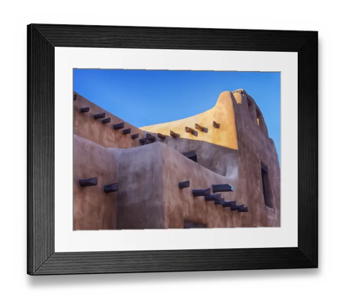 Framed Print : North America; USA; New Mexico; Sant Fe; Adobe structure with protruding vigas and Snow Framed Print : North America; USA; New Mexico; Sant Fe; Adobe structure with protruding vigas and Snow
