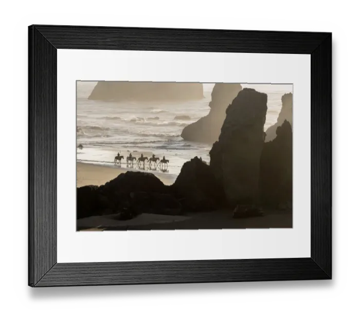 Framed Print : USA, Oregon, Bandon. Horseback riders on beach Framed Print : USA, Oregon, Bandon. Horseback riders on beach