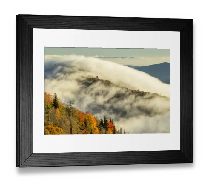 Framed Print : Autumn Colors and mist at sunrise, Blue Ridge Mountains from Blue Ridge Parkway at sunrise Framed Print : Autumn Colors and mist at sunrise, Blue Ridge Mountains from Blue Ridge Parkway at sunrise