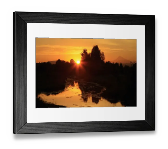 Framed Print : USA, Oregon, Portland. Mt Hood at sunrise from Columbia River Slough