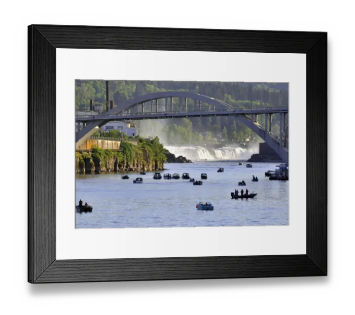 Framed Print : USA, Oregon, Portland. Salmon fishing on Willamette River