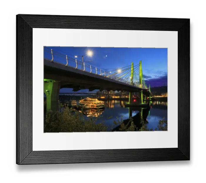 Framed Print : USA, Oregon, Portland. Tilikum Bridge Crossing and The Portland Spirit boat on Willamette River