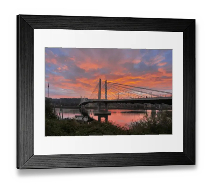 Framed Print : USA, Oregon, Portland. Tilikum Bridge Crossing and Willamette River at sunset. Credit as Framed Print : USA, Oregon, Portland. Tilikum Bridge Crossing and Willamette River at sunset. Credit as